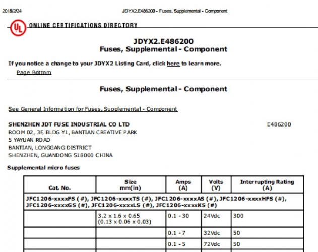 E486200一次性保險絲UL認(rèn)證